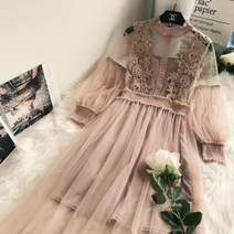 Happy shopping 원피스 꽃장식 레이스 슬리브 쉬폰 드레스 5종