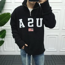 인스타일 남녀공용 양털 USA 패치 반집업 오버핏 맨투맨(3COLOR)