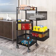 IYES 이동식 4단 회전 트롤리 틈새 수납선반 IY-RTN4 주방 거실 철제 수납카트