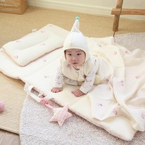 화모베이비 프리미엄 거즈자수 낮잠이불세트, 핑크 토끼