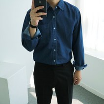 [맨즈북] 레귤러 라이트 가벼운 남자 청남방 긴팔 댄디핏 데님셔츠 빅사이즈 봄 가을용