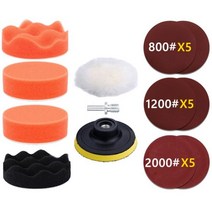 헤드라이트 복원 자동차 유리복원 디테일링 연마 스폰지 키트 버핑 패드 샌딩 디스크 왁싱 M10 드릴 어댑터 포함, 22PCS 800-1200-2000