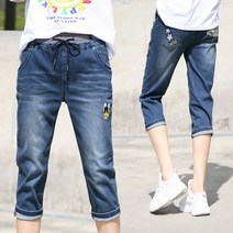 브러쉬워싱 밴딩 7부 스판 청반바지 S~XL 동대문스타일 여자반바지