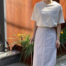 코지 여자 여름 파스텔톤 데이트 20대 체크 슬릿 롱스커트