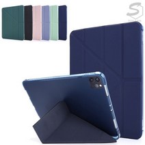 아이패드프로3세대 11인치 A1980 A2013 삼각폴딩 레더 가죽 TPU 펜슬롯 펜슬수납 태블릿 케이스, stc045 다크그린