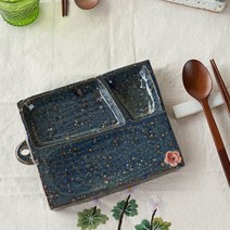이천도자기 손화 직사각 도시락 3구 찬기 20cm, 쿺 블루, 쿺 본상품선택