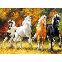초원의 백마 흑마 군마 큐빅 구슬십자수 승진 성공운 5D 풀 스퀘어 팔마도 칠마도 말 그림 DIY, Square Drill 80x60cm, 4171