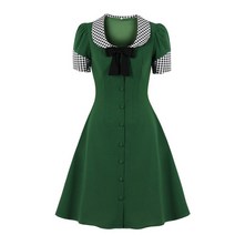 오드리햅번 스타일 원피스 50s patchwork green women casual a