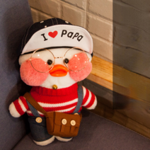 PKTOYS DIY 행운 만화 귀여운샐리 말하는 빵빵덕오리 인형 옷 애착인형 크리스마스 명절 선물, 카우보이 모자 빨간색과 흰색 줄무늬 카우보이 벨트 바지, 노란 오리 [사랑한다고 말하세요]