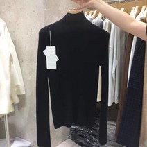 이너셔츠 블랙 반폴라 소프트스타일 풀오버 후드 왕골니트 여성 슬림 이너티셔츠 이너웨어 3936107415