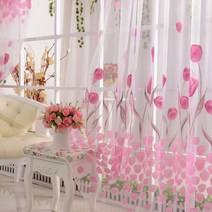 꽃무늬커튼 자수레이스커튼 속지 커튼 화려한 핑크 튤립 깎아 지른 Voile Tulle 홈 거실 침실 창 치료 상영