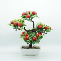 선물용 모조식물 화분 마중송 플라스틱 꽃 조화 작은 분재 장식 장식 그린 식재 모조화, 큰 화분 과일나무(사과)
