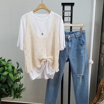 상상그이상 여성용 베이직 스카시 레이어드 니트 썸머 베스트