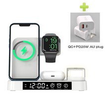 가성비애플 워치 에어팟 13 프로 맥스 인증 휴대폰용 무선 충전 스테이션 알람 시계 야간 조명 포, 08 White 20W AU plug