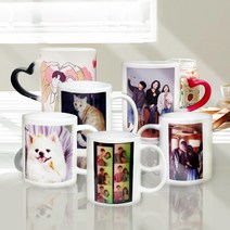 머그컵제작 반려동물 연예인 굿즈 답례품 단체 커스텀 포토 프린팅 머그컵 소량 주문제작, 검정하트머그(11온스), 스퀘어