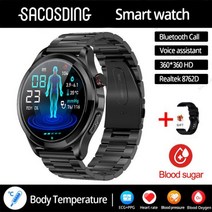 다이빙컴퓨터 2023 ECG + PPG 건강 비침습 혈당 스마트 워치 남성용 블루투스 통화 360*360 HD 스크린 스포츠 심박수 스마트워치, Steel black