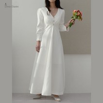 쓰리큐빅셀프웨딩 드레스 브이넥 A라인 원피스/2부 스몰웨딩 돌잔치 리마인드 이브닝드레스