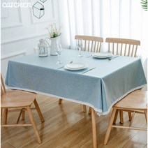 CAICHEN TPU 단색 코튼린넨 방수 언더레이스 식탁보 5 Colour, 하늘색, 6인용(130 x 220 cm)