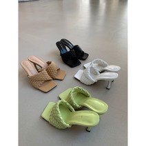 말랑말랑 파스텔 6cm 뮬 블랙 화이트 카멜베이지 연두 꼬임라탄 사각앞코 여성샌들 블로퍼