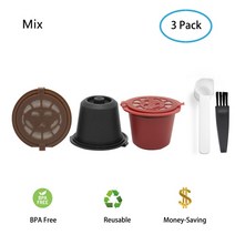 커피머신 자동 3PCS 재사용 가능한 네스프레소 커피 캡슐 컵 스푼 브러시 리필 형 필터 Coffeeware 포드 선, 01 3 Color