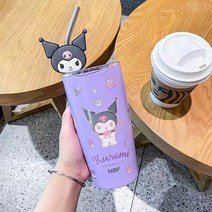 삼리오 캐릭터 시나몬 롤컵 빨대컵 스텐 물병 콜드컵 차량용 물컵, 600ml, 퍼플쿠로미
