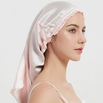 실키아 실크100% 헤어캡 수면캡 암환자모자, 롱헤어, 핑크, 1개