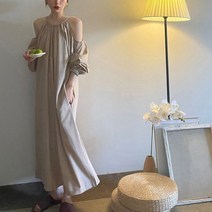설온 여성 홀터넥 오픈숄더 플레워 롱 원피스 플레터