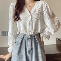 TQ 레이스 펀칭 오픈 벌룬 블라우스 TQ0299