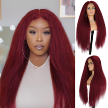가발 Long Brown Kinky Straight Wig Copper Red Yaki Wigs For Women With Natural Hairline Hair Heat Temp, [02] Bug, [01] 30inches, [01] 1 PC
