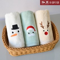 송월타올 해피 크리스마스 수건 돌답례 송년 기념수건 5장, 5개, 연두(산타)