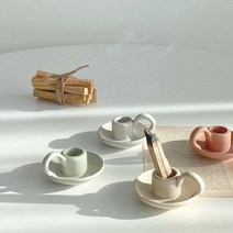 팔로산토 스머지 스틱 홀더 세라믹 촛대 빈티지 테이퍼초 손잡이 캔들 트레이, 베이지, 베이지