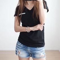 여성 큐빅 면 브이넥 무지 흰색 면티 여름 v넥 이너 흰티 반팔 티 티셔츠