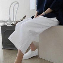 브이와이 여자 와이드핏 7부 통바지 허리밴딩 린넨 팬츠