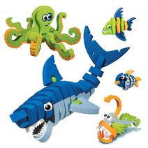 Bloco Toys 해병대 생물 | STEM 장난감 | 상어 문어 피라냐 심해 및 열대어 | DIY 교육용 빌딩 건설 세트 (235피스)