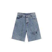 [LM] 여성 하이 웨스트 찢어진 데님 반바지 Streetwear 힙합 하라주쿠 와이드 레그 숏 팬츠 여성 2022 New Summer Baggy Jean Shorts