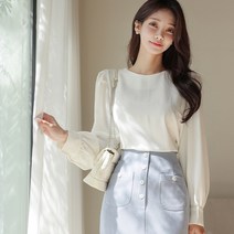 BLO085 라운드넥 핀턱 퍼프 블라우스
