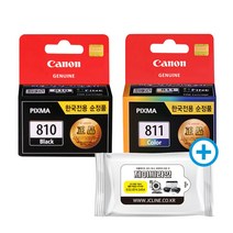 캐논 정품 잉크 PG810검정 CL811컬러 2색 세트 MP237 MP245 MP258 MP268 MP276 MP287 MP486 MP497 MX328 MX338 MX416 MX426 iP2770 iP2772, 1개, 정품_PG810, CL811 2색 세트+항균물티슈