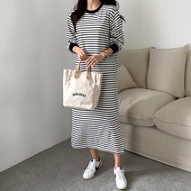 하나뿐인걸 쭈리 단 원피스 스트라이프 단가라 롱원피스 면 루즈핏 빅사이즈 롱티
