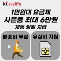 [lte데이터쿠폰kt] KT 알뜰폰유심 최대사은품 유심비지원 알뜰폰 자급제 LTE사용가능 갤럭시S/아이폰14사용 스카이라이프