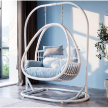 라탄그네의자 나무 그네 원목 흔들 행잉 체어, 싱글걸이의자/화이트