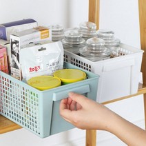 플라스틱 바구니 펜트리 수납함 간식 라면 정리함 싱크대 팬트리 정리함 과자 보관함 트레이, 민트(대형)