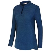 Yakestyle 여성용 긴소매 골프 셔츠 라이트 블루 L 지퍼 포함 루즈핏