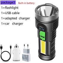 고급 후래쉬 조명 LED 강한 빛 캠핑 손전등 usb 충전식 야외 전술 빛 G5 372, 패키지 3, 영국 플러그