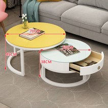 북유럽 거실 테이블 세라믹 원형 티테이블 소파 마블 대리석 철제 벤스 골드 인테리어, 엘로우70*퓨어컬러50( 서랍장)