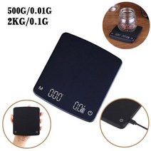톤백저울 2kg0.1g 블랙 미러 에스프레소 머신 미니 커피 스케일 타이머 핸드 브루 커피 주방 스케일 led 디스플레이 500g0.01g, 500g 0.01g