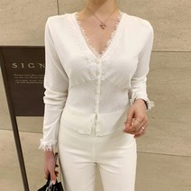 퍼니걸스 1905 브이넥 레이스 니트 가디건 여성의류