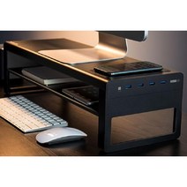 Vaydeer 2단 모니터 거치대 받침대 USB 메탈 스탠드, 서랍 스피커 무선 충전