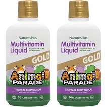 멀티비타민 NaturesPlus Animal Parade 생명의 원천 골드 어린이용 액상 종합비타민 30OZ - 천연 열대 베리 맛 면역 지원 보충제 유기농 전체 식품 글루텐 프리, [02] 30온스(2팩)
