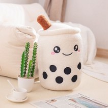 귀여운 Boba 우유 차 Plushie 장난감 부드러운 박제 애플호환 핑크 딸기 맛 포옹 베개 공 Bubo 컵 쿠션, about 67-70cm, teddy plush white