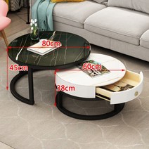 북유럽 거실 테이블 세라믹 원형 티테이블 소파 마블 대리석 철제 벤스 골드 인테리어, 블랙끈80*화이트끈60(서랍장)